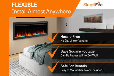 Image of SimpliFire Allusion Slim Wall Mount Recessed Electric Fireplace SF-ALLS Flexibility
