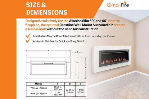Image of SimpliFire Allusion Slim Wall Mount Recessed Electric Fireplace SF-ALLS Crestline Wall Kit
