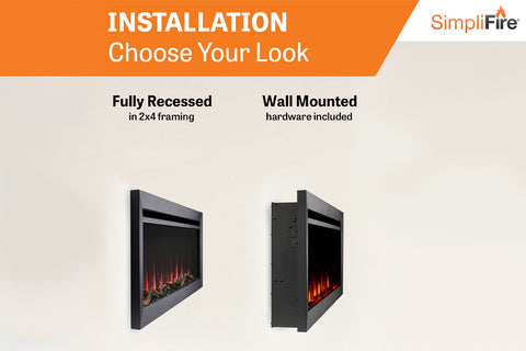 Image of SimpliFire Allusion Slim Wall Mount Recessed Electric Fireplace SF-ALLS Flexibility installation