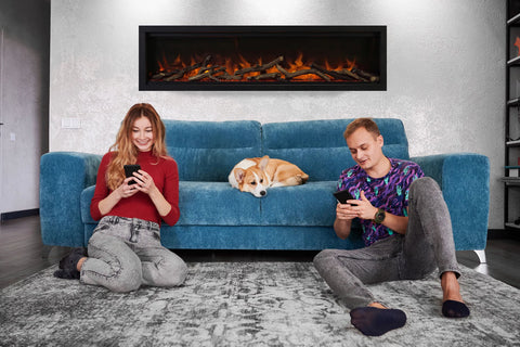 Image of Amantii Symmetry Lumina 34 inch Built In Fully Recessed Wall Mount Indoor Outdoor Smart Electric Fireplace | SYM-34-LUMINA