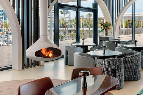 Image of Focus Ergofocus Holographic Suspended Electric Fireplace in White FCS-FP-ERGO-HOLO-WHT