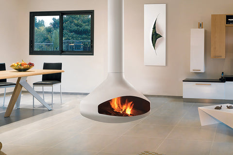 Image of Focus Ergofocus Holographic Suspended Electric Fireplace in White FCS-FP-ERGO-HOLO-WHT