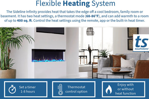 Image of Touchstone Sideline Pro Infinity Smart 3-Sided 2-Sided Built-In Recessed Electric Fireplace Heating