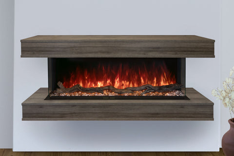 Image of Modern Flames Landscape Pro 94 in 3-Sided Wall Mount Mantel in Driftwood Grey - Studio Suite Electric Fireplace - LPM-8016