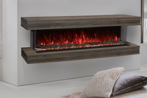 Image of Modern Flames Landscape Pro 94 in 3-Sided Wall Mount Mantel in Driftwood Grey - Studio Suite Electric Fireplace - LPM-8016