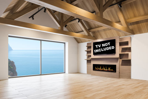 Image of Modern Flames Allwood Fireplace Media Wall in Sand - Orion Slim V2 Heliovision 60 Electric Fireplace - AFWO-CS | OR60-SLIM