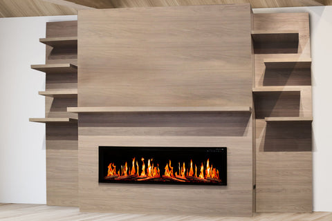 Image of Modern Flames Allwood Fireplace Media Wall in Sand - Orion Slim V2 Heliovision 60 Electric Fireplace - AFWO-CS | OR60-SLIM