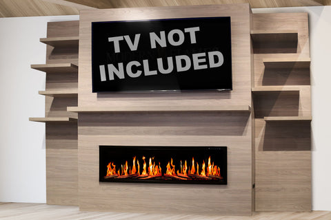 Image of Modern Flames Allwood Fireplace Media Wall in Sand - Orion Slim V2 Heliovision 60 Electric Fireplace - AFWO-CS | OR60-SLIM