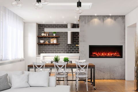 Image of Amantii Symmetry Built In Fully Recessed Flush Mount Linear Indoor & Outdoor Electric Fireplace | Extra Tall Deep