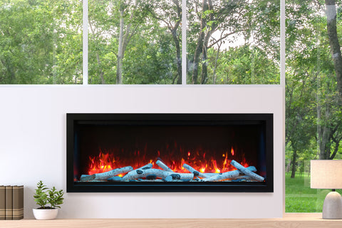 Image of Amantii Symmetry Built In Fully Recessed Flush Mount Linear Indoor & Outdoor Electric Fireplace | Extra Tall Deep