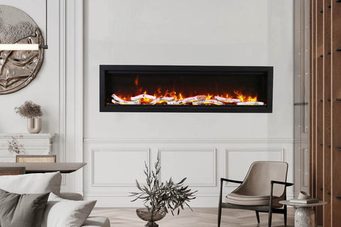 Image of Amantii Symmetry 100'' Built In Fully Recessed Flush Mount Linear Indoor & Outdoor Electric Fireplace | SYM-100 | Electric Fireplaces Depot