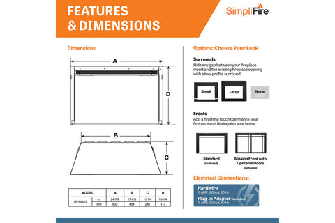 Image of Hearth & Home SimpliFire 25 inch Electric Fireplace Insert SF-INS25 - SimpliFire Electric 25'' Firebox