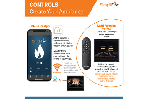 Image of SimpliFire Inception 36-in Traditional Virtual Smart Electric Fireplace with Folio Front - SF-INC36 Firebox Flames