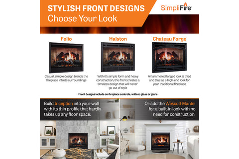 Image of SimpliFire Wescott Mantel with Inception 36 Traditional Virtual Electric Fireplace Chateau Forge SF-INC36 | MK-WS-INC36