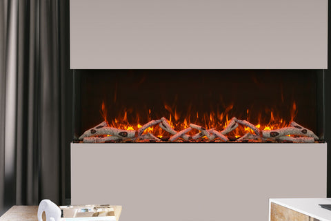 Image of Amantii Tru View Extra Tall Deep 88-inch 3-Sided View Built In Indoor & Outdoor Electric Fireplace with Heater | 88-TRV-XT-XL | Electric Fireplaces Depot