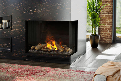 Image of Faber E-Matrix 35 -inch 2-Sided Right Corner Water Vapor Built-In Electric Fireplace Firebox | FEF3226L2R | Water Myst Fireplace | Electric Fireplaces Depot