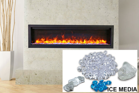 Image of Amantii Symmetry Bespoke Wall Mount Recessed Linear Indoor Outdoor Electric Fireplace Ice Media