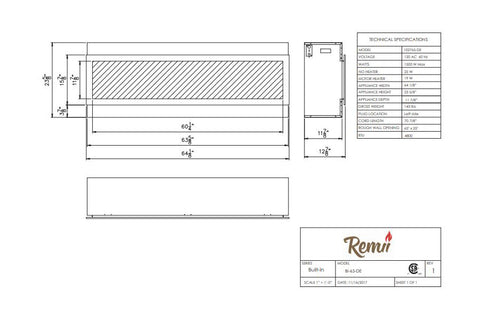 Image of Remii 65 inch Extra Deep Built-In Indoor Outdoor Electric Fireplace | Heater | 102765-DE | Electric Fireplaces Depot