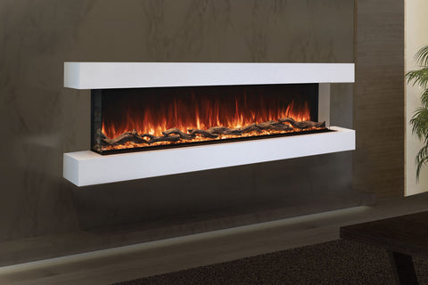 Image of Modern Flames Landscape Pro 82'' 3-Sided Electric Fireplace Wall Mount Studio Suite Mantel in White | WMC68LPMRTF | Electric Fireplaces Depot