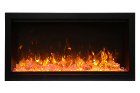 Image of Amantii Symmetry 34'' Built In Fully Recessed Flush Mount Linear Indoor & Outdoor Electric Fireplace | Extra Tall Deep | SYM-34-XT | Electric Fireplaces Depot