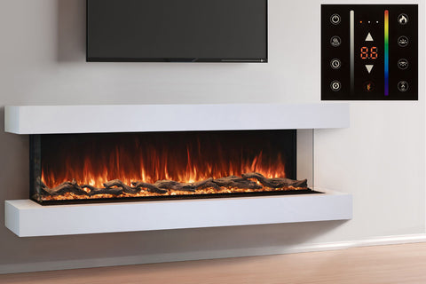 Image of Modern Flames Landscape Pro 70'' 3-Sided Electric Fireplace Wall Mount Studio Suite Mantel in White | WMC56LPMRTF | Electric Fireplaces Depot