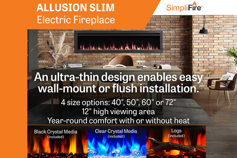 Image of SimpliFire Allusion Slim Wall Mount Recessed Electric Fireplace SF-ALLS flames 