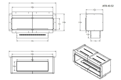 Image of AquafireBox for Aquafire Water Vapor Fireplace - Modular Built In Enclosure AFB-20-32 AFB-40-52 AFB-60-72
