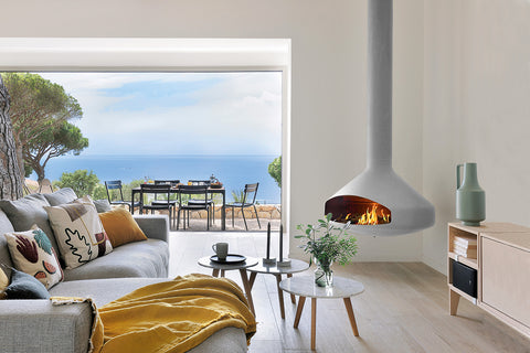 Image of Focus Ergofocus Holographic Suspended  Electric Fireplace in White FCS-FP-ERGO-HOLO-WHT