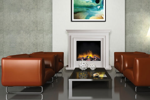 Image of Flamerite Fires Capella Mantel Packadge White with E-FX Slim Line 24-inch Electric Firebox | FLR-FP-SUITE-CAPELLA-WHITE