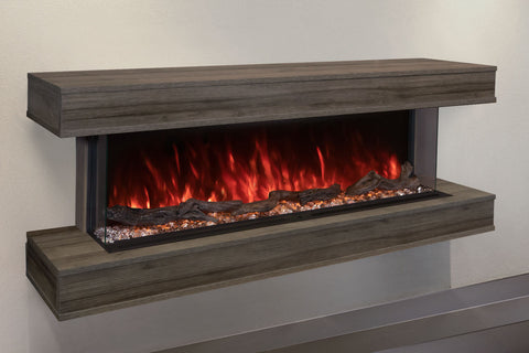 Image of Modern Flames Landscape Pro 94 in 3-Sided Wall Mount Mantel in Driftwood Grey - Studio Suite Electric Fireplace - LPM-8016