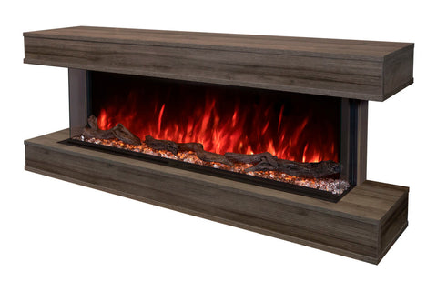 Image of Modern Flames Landscape Pro 82 in 3-Sided Wall Mount Mantel in Driftwood Grey - Studio Suite Electric Fireplace LPM-6816