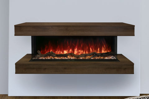 Image of Modern Flames Landscape Pro 94 in 3-Sided Wall Mount Mantel in Weathered Walnut - Studio Suite Electric Fireplace - LPM-8016 