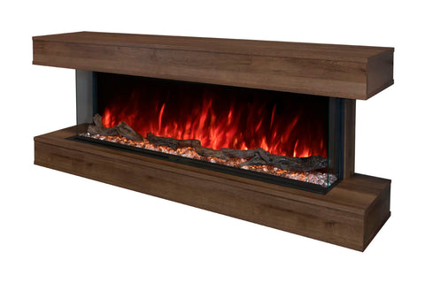 Image of Modern Flames Landscape Pro 94 in 3-Sided Wall Mount Mantel in Weathered Walnut - Studio Suite Electric Fireplace - LPM-8016 