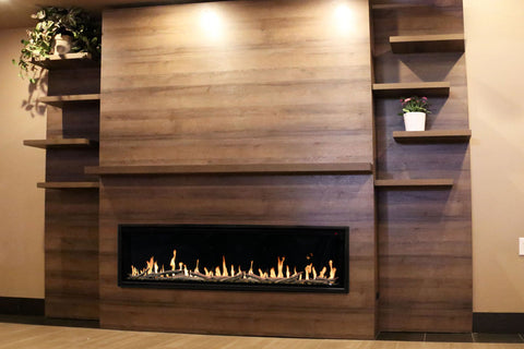 Image of Modern Flames Allwood Fireplace Media Wall in Walnut - Orion Slim Heliovision 60 Electric Fireplace - AFWS-WW | OR60-SLIM