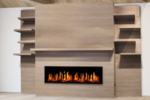 Modern Flames Allwood Fireplace Media Wall in Sand - Orion Slim V2 Heliovision 60 Electric Fireplace - AFWO-CS | OR60-SLIM