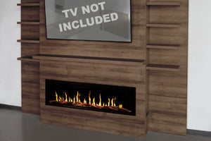 Modern Flames New Allwood Fireplace Media Wall in Weathered Walnut | 60'' Orion Slim Heliovision Electric Fireplace