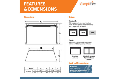 Image of Hearth & Home SimpliFire 30 inch Electric Fireplace Insert SF-INS30 - SimpliFire Electric 30'' Firebox
