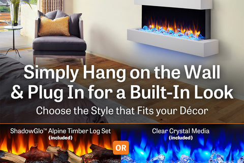 Image of Hearth & Home SimpliFire Format 43-inch Floating Mantel Wall Mount Electric Fireplace in White SF-FM43-WH