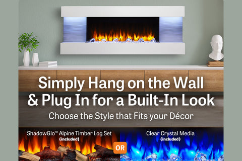 Image of Hearth & Home SimpliFire Format 60-inch Floating Mantel Wall Mount Electric Fireplace in White SF-FM60-WH