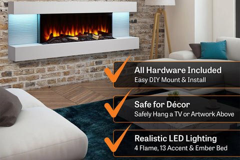 Image of Hearth & Home SimpliFire Format 60-inch Floating Mantel Wall Mount Electric Fireplace in White SF-FM60-WH