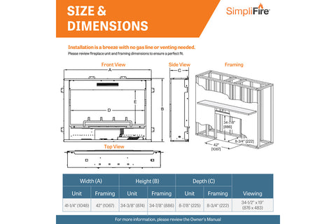 Image of SimpliFire Inception 36-in Traditional Virtual Smart Electric Fireplace with Folio Front - SF-INC36 Firebox Flames