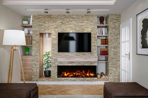 Image of Amantii Tru View Extra Tall Deep 50-inch 3-Sided View Built In Indoor & Outdoor Electric Fireplace with Heater | 50-TRV-XT-XL | Electric Fireplaces Depot