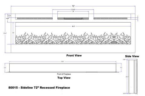Image of Touchstone Sideline 72 inch Built-in Electric Fireplace - Heater - 80015 - Dimensions - Electric Fireplaces Depot