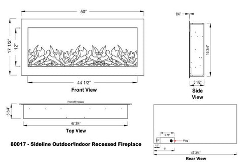 Image of Touchstone Sideline 50 inch Outdoor Buit-in Electric Fireplace - 80017 - Dimensions - Electric Fireplaces Depot