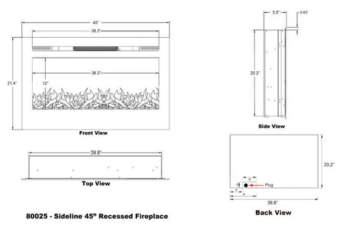 Image of Touchstone Sideline 45 inch Built-in Electric Fireplace - Heater - 80025 - Dimensions - Electric Fireplaces Depot