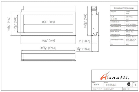Image of Amantii Panorama 40-in Extra Slim Built-in Indoor Outdoor Electric Fireplace - Heater - BI-40XTRASLIM