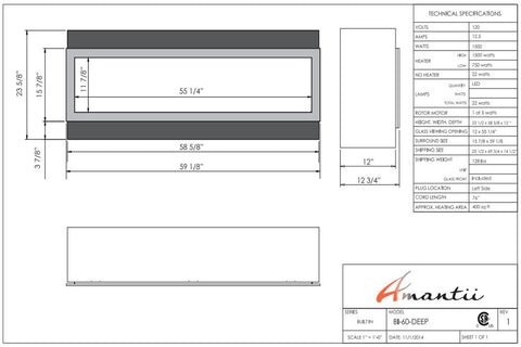 Image of Amantii Panorama 60 inch Deep Built-in Indoor & Outdoor Electric Fireplace – Heater - Dimensions – BI-60-DEEP-OD – Electric Fireplaces Depot