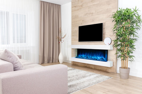 Image of Modern Flames Landscape Pro 70'' 3-Sided Electric Fireplace Wall Mount Studio Suite Mantel in White | WMC56LPMRTF | Electric Fireplaces Depot