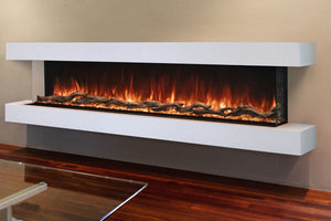 Modern Flames Landscape Pro 82'' 3-Sided Electric Fireplace Wall Mount Studio Suite Mantel in White | WMC68LPMRTF | Electric Fireplaces Depot