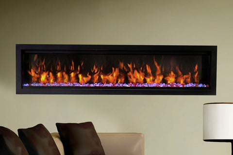 Image of Amantii Symmetry Bespoke 74-inch Wall Mount Recessed Linear Indoor & Outdoor Electric Fireplace | SYM-74 BESPOKE | Electric Fireplaces Depot